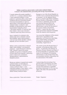 Srihlas so sprfvou, spracovanim a uchovanim osobnfch fdajov