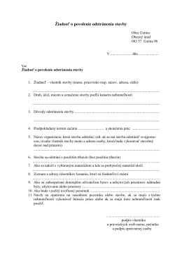 Žiadosť o povolenie odstr&aacute;nenia stavby