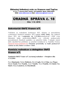 Úradná správa č. 18 zo dňa 01. 12. 2016.