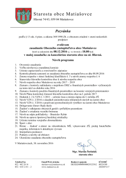 Pozv&aacute;nka na zasadanie OZ dňa 08.12.2016 o 18,00 hod.