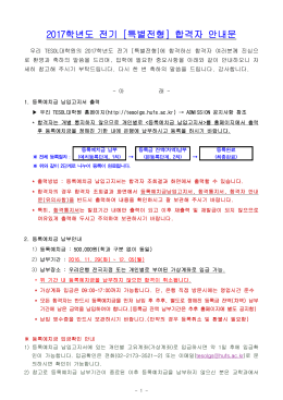 2017학년도 전기 [특별전형] 합격자 안내문