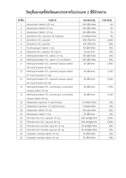 รายชื่อวัตถุออกฤธิ์ประเภท 2 ที่มีจำหน่าย