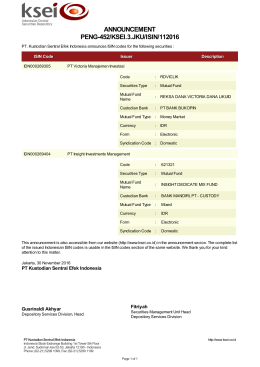 ANNOUNCEMENT PENG-452/KSEI.3.JKU/ISIN/112016