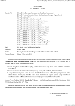 NOTA DINAS NO. 1084/ND/X.7/11/2016 Kepada Yth. : 1. Kepala