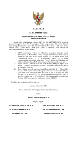 MAKLUMAT No. 121/DKPP-PKE-V/2016 DEWAN KEHORMATAN