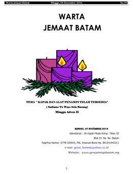 Minggu 07 Februari 2016 - GEREJA TORAJA JEMAAT BATAM