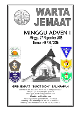 Warta Jemaat Minggu 27 Nopember 2016