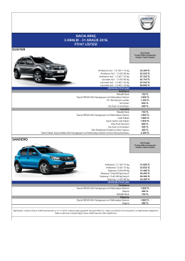 DACIA ARA&Ccedil; 3 ARALIK - 31 ARALIK 2016 FİYAT LİSTESİ