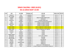 SINAV SALONU: 1B03 (A101) 02.12.2016 SAAT 13:30