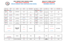 Aralık 2016 – Yemek Listesi (3-4. Hafta)