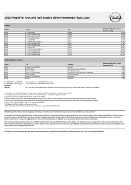 2016 Model Yılı Ara&ccedil;larla İlgili Tavsiye Edilen Perakende