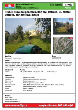 Prodej, stavebn&iacute; pozemek, 847 m2, Ostrava, ul. M&iacute;stn&iacute; Ostrava, okr