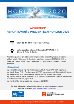 WORKSHOP REPORTOVÁNÍ V PROJEKTECH HORIZON 2020