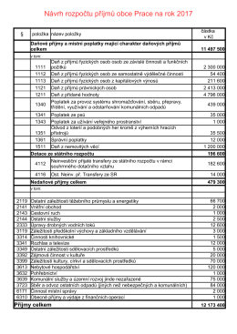 Návrh rozpočtu příjmů obce Prace na rok 2017
