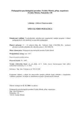 výběrové řízení na místo SPECIÁLNÍHO PEDAGOGA