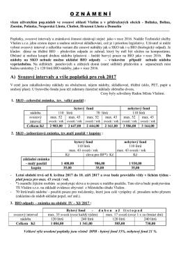 O Z N &Aacute; M E N &Iacute; A) Svozov&eacute; intervaly a v&yacute;&scaron;e poplatků pro rok 2017