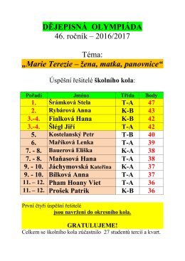 DĚJEPISNÁ OLYMPIÁDA 46. ročník – 2016/2017 Téma: „Marie