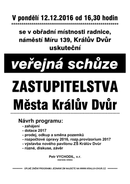 Pozvánka na veřejné jednání Zastupitelstva