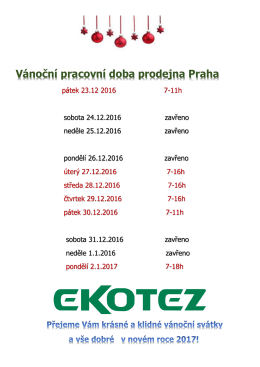 Vánoční pracovní doba prodejna Praha