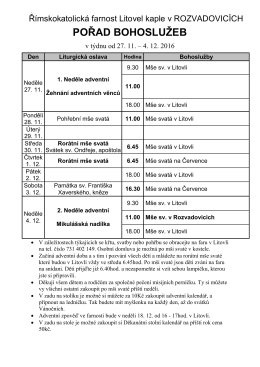 Pořad bohoslužeb ve FARNÍM KOSTELE V