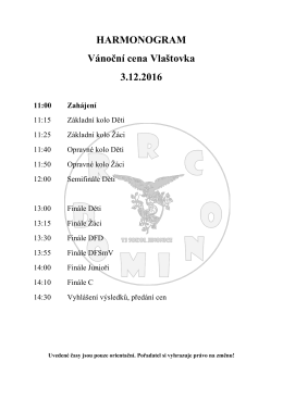 HARMONOGRAM Vánoční cena Vlaštovka 3.12.2016 11:00 Zahájení