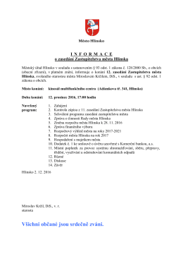 2.12.2016 12. prosince 2016, 17:00 hodin zased&aacute;n&iacute;