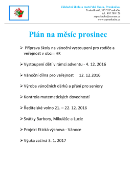 Plán na měsíc prosinec