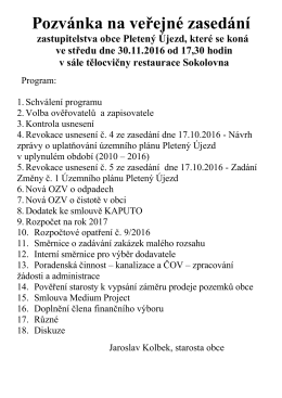 Pozvánka na veřejné zasedání ZO 30.11.2016