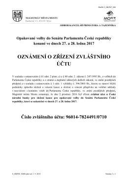 Oznámení o zřízení zvláštního účtu u ČNB