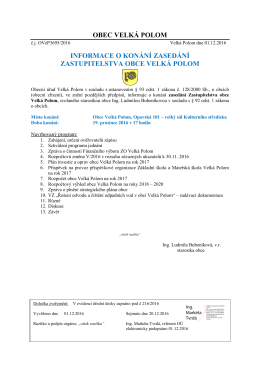 Informace o konání zasedání ZO Velká Polom dne 19.12.2016 v 17