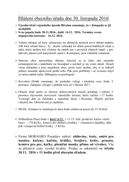 Hlášení obecního úřadu dne 30. listopadu 2016