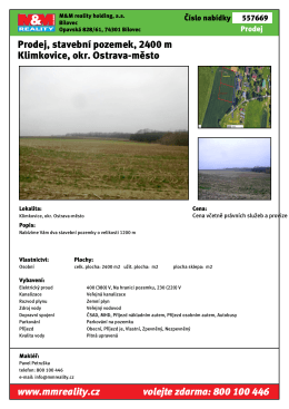 Prodej, stavební pozemek, 2400 m Klimkovice, okr. Ostrava