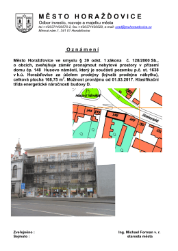 Záměr pronájmu nebytových prostor Husovo náměstí 148