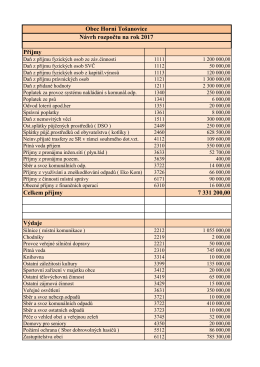 Obec Horn&iacute; To&scaron;anovice N&aacute;vrh rozpočtu na rok 2017 Př&iacute;jmy Celkem