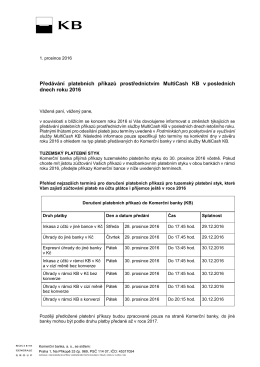 Dopis zasílaný z KB - Komerční banka, as