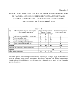 Załącznik nr 9 RAMOWY PLAN NAUCZANIA DLA SZKOŁY