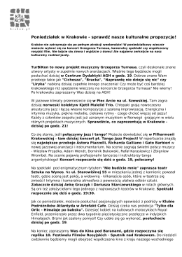 Poniedziałek w Krakowie - sprawdź nasze kulturalne propozycje!