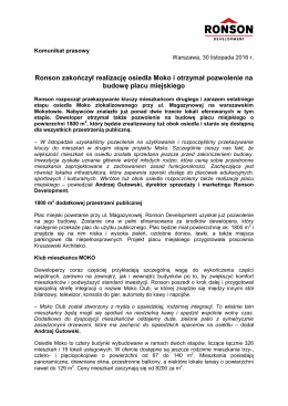 Ronson zakończył realizację osiedla Moko i otrzymał pozwolenie na