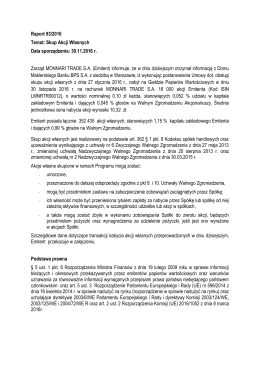 Raport 93/2016 Temat: Skup Akcji Własnych Data