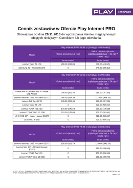 Cennik zestaw&oacute;w w Ofercie Play Internet PRO