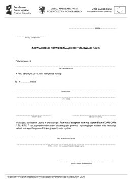 W związku z udziałem ucznia w projekcie pn. Pomorski program