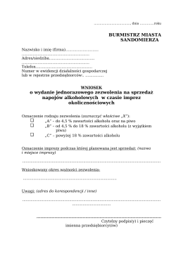 wniosek o zezwolenie na sprzedaż napojów alkoholowych
