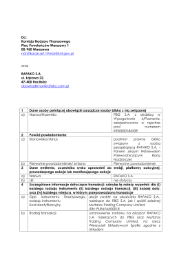 Notyfikacja PBG powiadamiania o transakcjach na akcjach RAFAKO