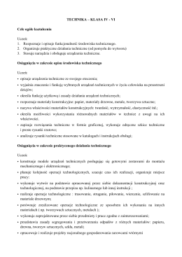 TECHNIKA – KLASA IV - VI Cele ogóle kształcenia Uczeń: 1