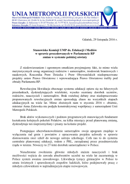 Stanowisko Komisji UMP ds. Edukacji i Medi&oacute;w w