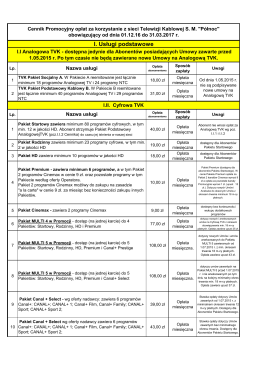 Cenniku Promocyjnym TVK