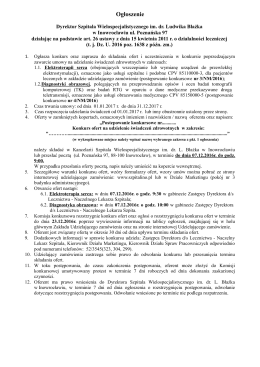 Ogłoszenie (*) - Szpital Wielospecjalistyczny im. dr. L. Błażka w