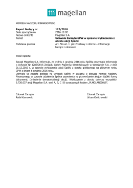 KOMISJA NADZORU FINANSOWEGO Raport bieżący nr