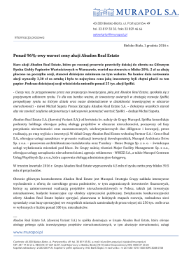 Ponad 96%-owy wzrost ceny akcji Abadon Real Estate podczas