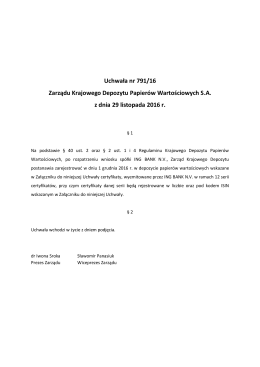Uchwała nr 791/16 Zarządu Krajowego Depozytu Papierów